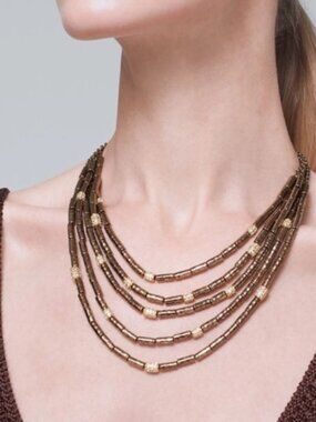 NWOT WHBM Gorgeous Multi-Strand Brown and Gold Necklace